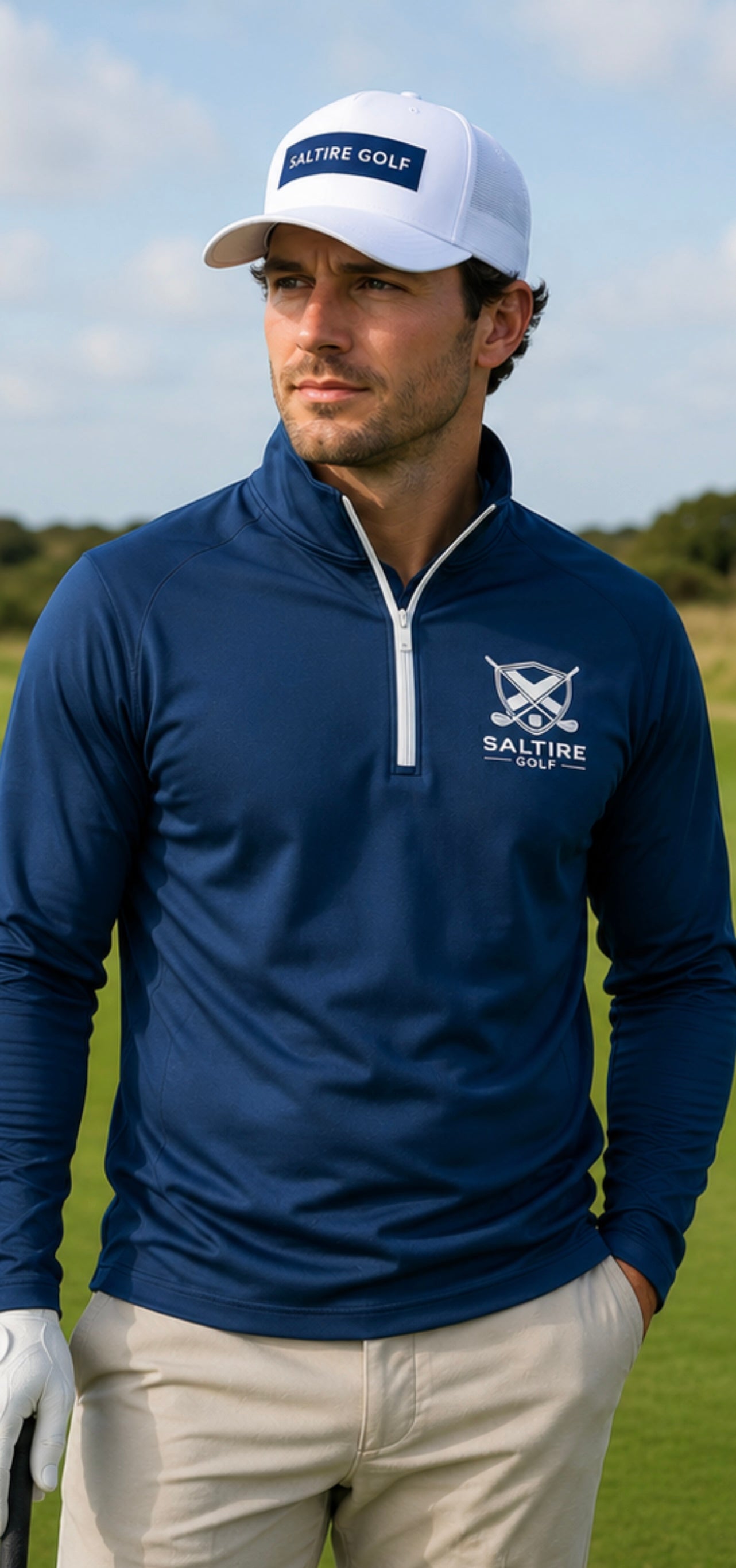 Saltire Golf Mens White Label Limited 1/4 Zipper