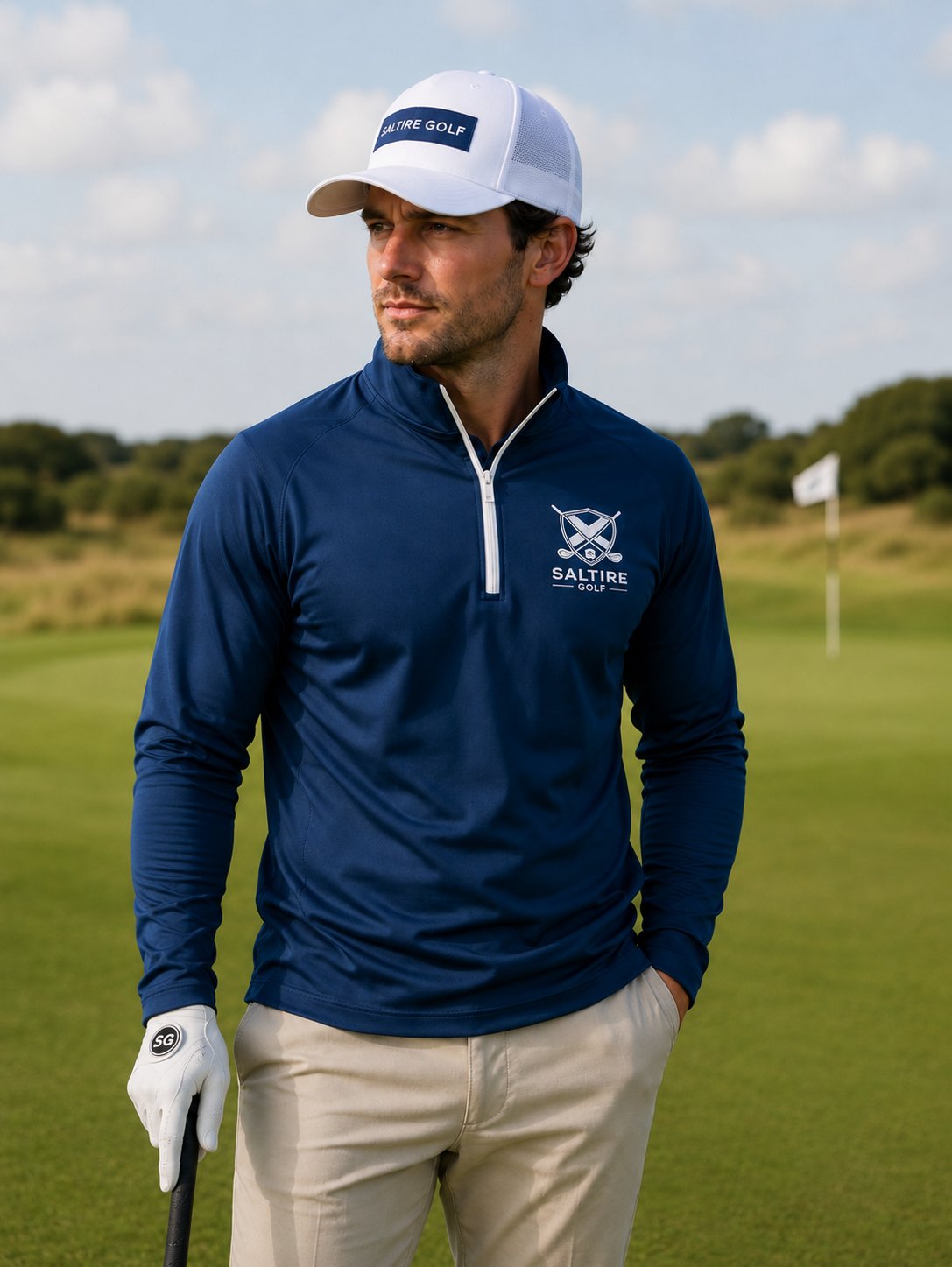 Saltire Golf Mens White Label Limited 1/4 Zipper